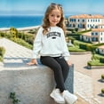thumbnail image 6 of Two Piece Outfits,Style Girls Letter Print Hooded Sweatshirt and Leggings Coordinated Casual Outfit Set for Play and Everyday Wear,Toddler Girl Outfits,White,4-5 Years, 6 of 8