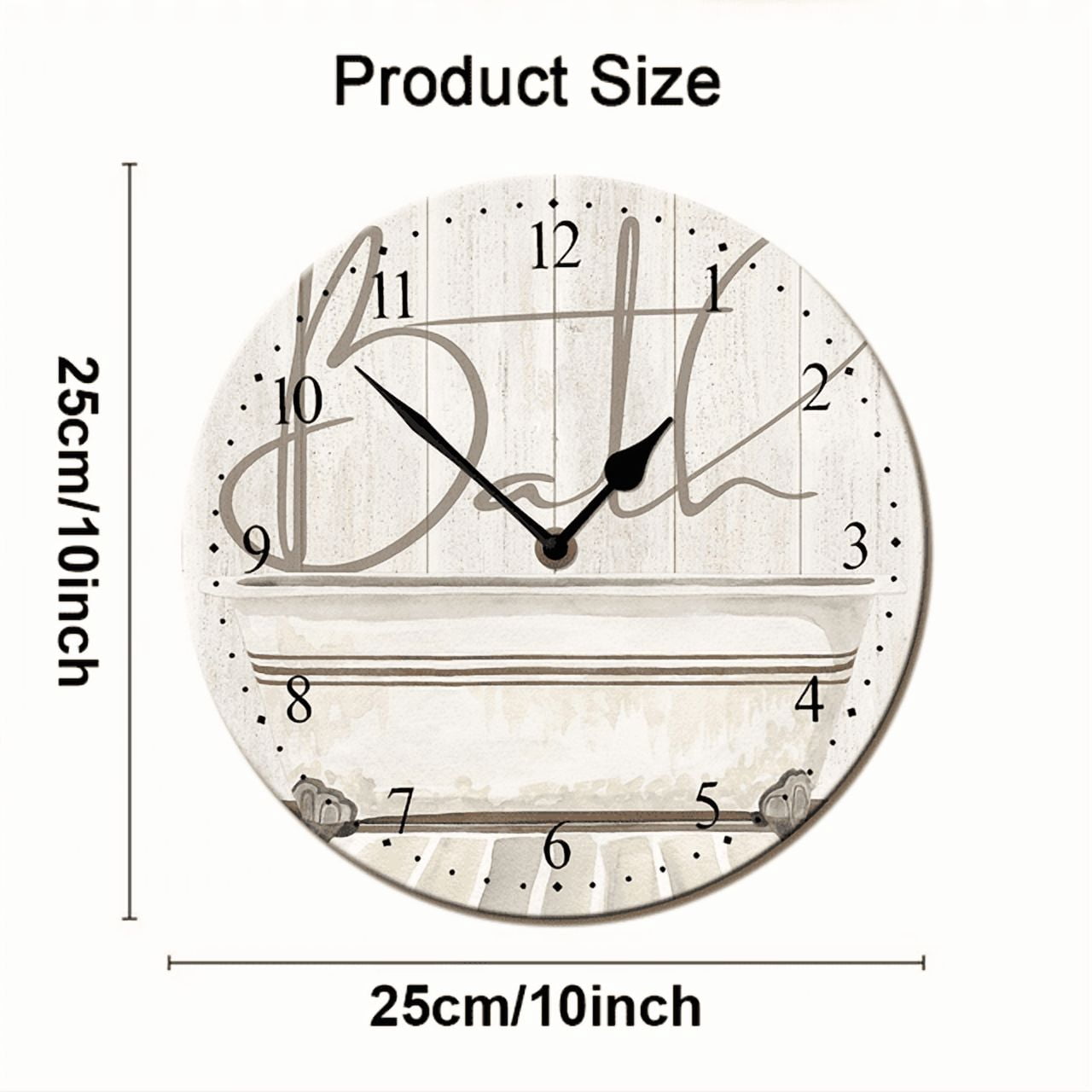 Ymaotrade Bath Decorarion Wood Wall Clock 10in Battery Operated Non-Ticking Wall Clock, Rustic Farmhouse Style Wall Clocks for Coffee Home Bathroom Washroom Funny Restroom Toilet