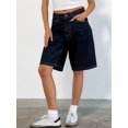 thumbnail image 6 of Women Baggy Denim Bermuda Shorts Y2k Vintage Straight Leg Casual Knee Length Jean Jorts with Pockets M, 6 of 9