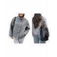 thumbnail image 3 of Women Crop Pea Coat Winter Loose Casual Short Jacket Outwear Gray M, 3 of 7
