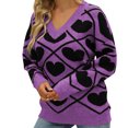 thumbnail image 1 of Gibobby Temperamento Suelto Top de Manga Larga Suéter de punto de leopardo de manga larga con cuello en V Colorblock para mujer (Purple, L), 1 of 3