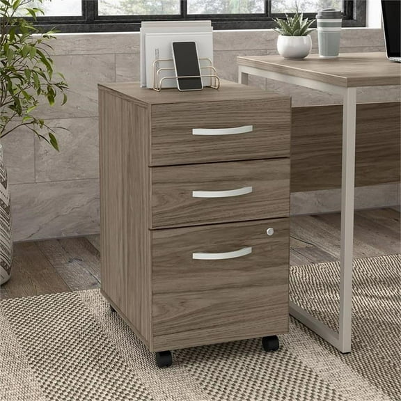 Pemberly Row 3 Drawer Mobile File Cabinet in Modern Hickory - Engineered Wood