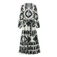 thumbnail image 3 of Liacowi Women Boho Long A-Line Dress Vintage Graph Print Long Sleeve Deep V Neck Ankle Length Dress with Belt, 3 of 7