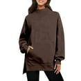 thumbnail image 2 of huaimei Women'S Winter Casual Pullover Sweatshirt Loose Fit with Side Slits, Solid Color Long-Sleeve Stand Collar Tops, 2 of 7