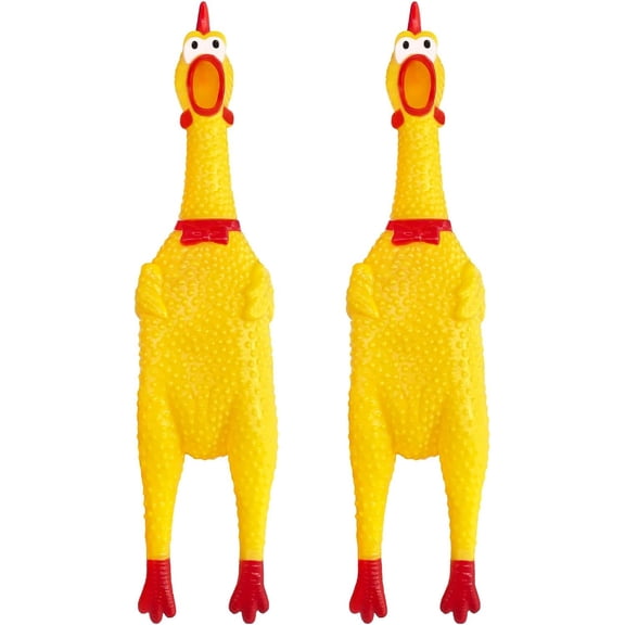 Large Rubber Chicken,Screaming Chicken Dog Toys,Yellow Rubber Squawking Chicken,Squeaky Chicken Toys,Prank Noise Maker Dog Toys 15 Inch
