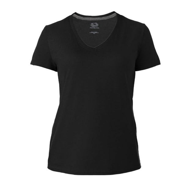 Playera Fruit Of The Loom para Mujer, Cuello V Manga Corta Negro