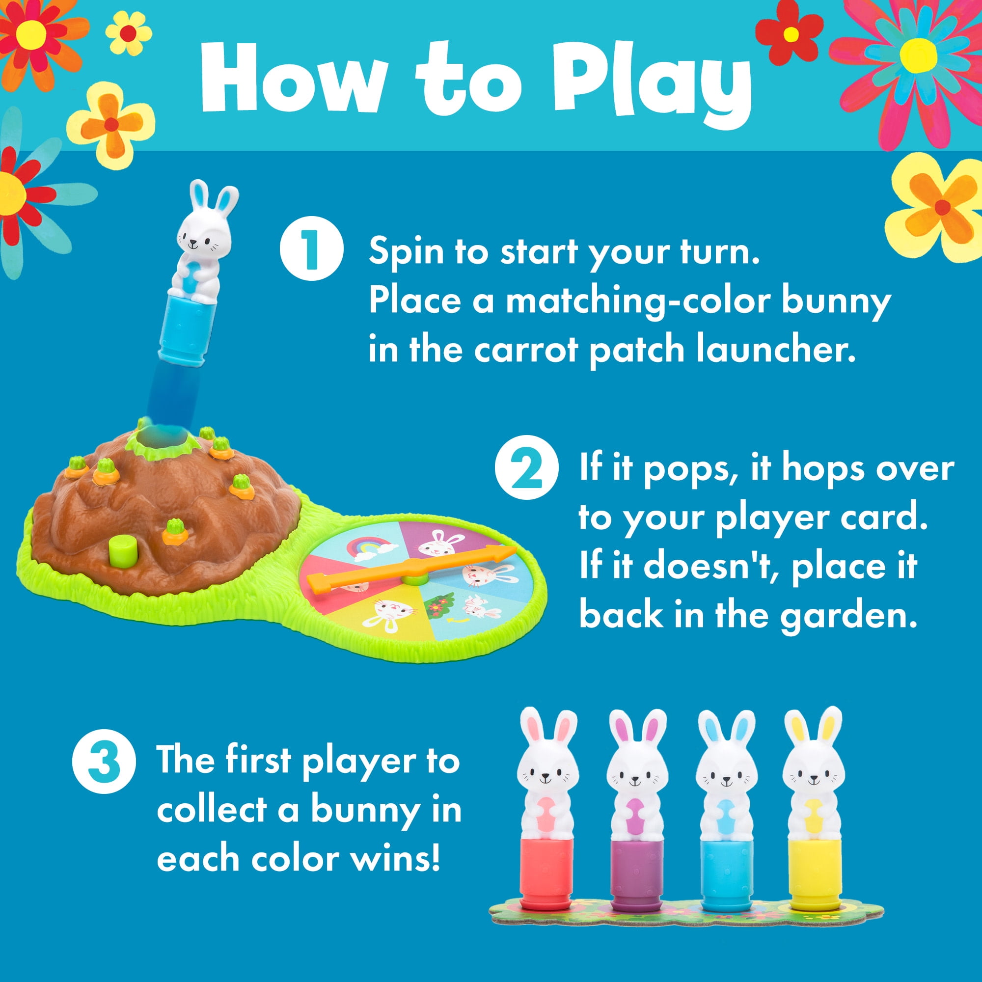 Educational Insights Pop Pop Bunny Hop, Memory & Color Matching Game for 2-4 Players, Ages 3+