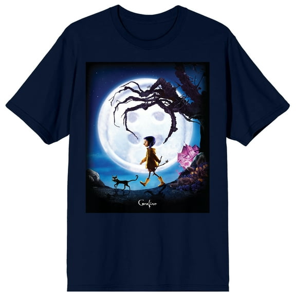 Coraline Coraline Poster on navy Adult Crew Neck Short Sleeve T-shirt - XXL