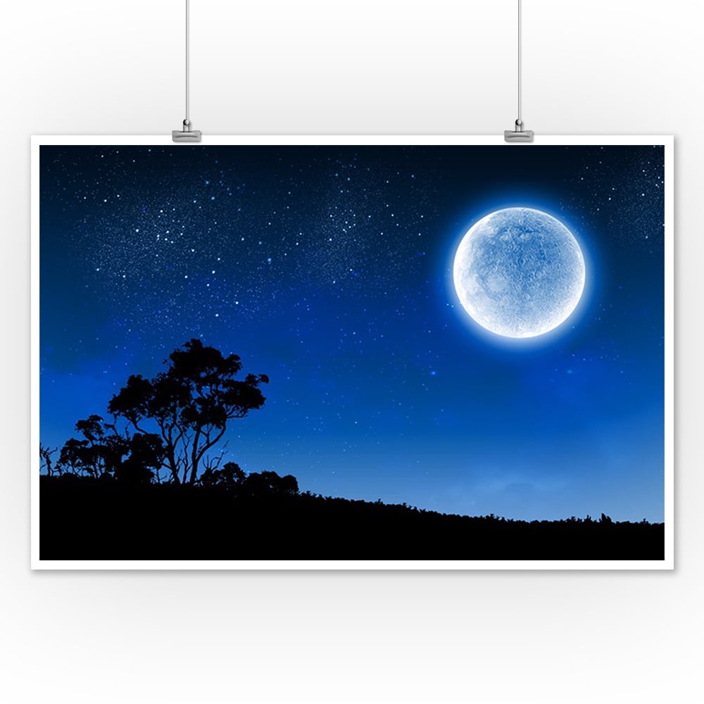 Full Moon over Horizon Photography A90373 (12x18 Art Print, Wall Decor