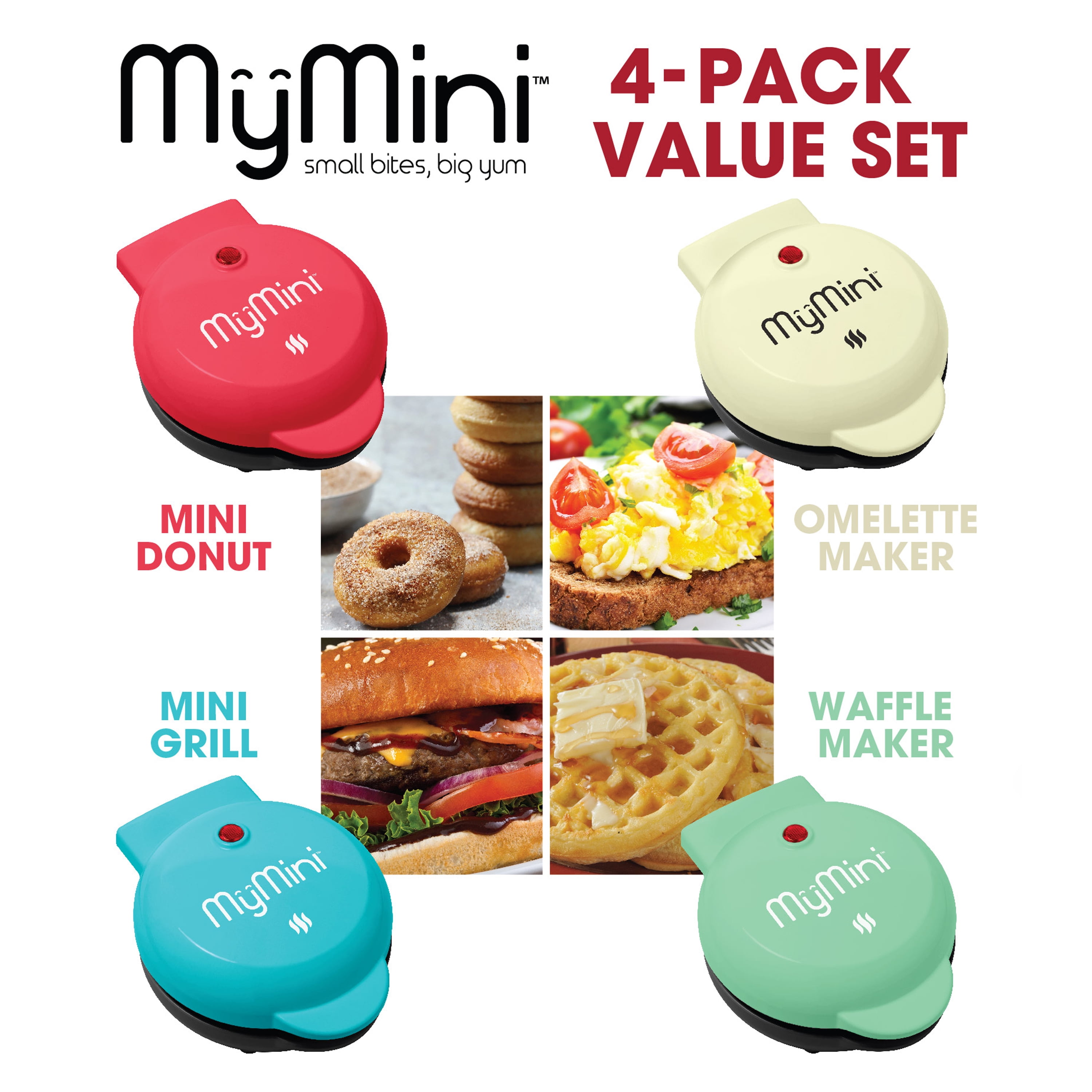 MyMini Deluxe Value Box Set; includes Waffle Maker, Griddle, Donut Maker, and Omelette Maker 4 pack