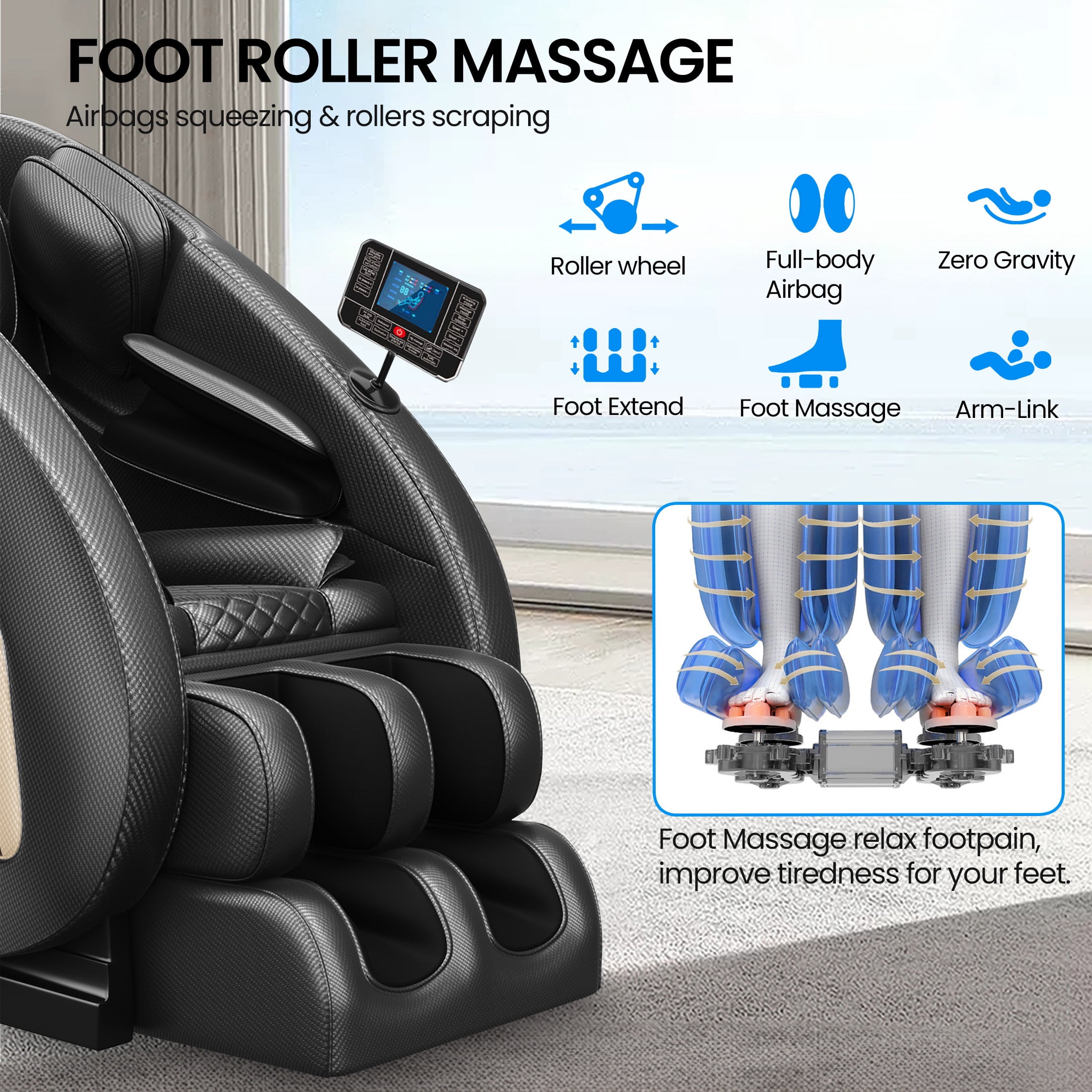 Aukfa Zero Gravity Recliner Massage Chair w/ Heat, Bluetooth, 5 Modes & Shiatsu Full Body Massage Chair, Black