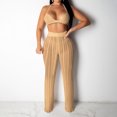 thumbnail image 2 of Whataatahia Traje De Punto Ahuecado para Mujer Cuello Halter Sujetador Triangular Pantalones Largos Conjunto De Malla Informal Elegante Y Picante para Festival De Música Vacaciones Marrón S, 2 of 5