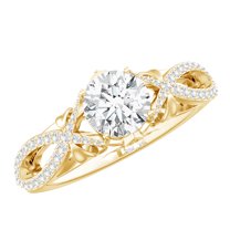 Rosec Jewels Lab Created Diamond Ring - Designer Engagement Ring 1 Ct - 6 MM - EF-VS Quality, 18K Yellow Gold, US 9.50