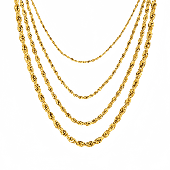 Gold Chain Necklace Collection - 10K Solid Yellow Gold Filled Rope Chain Necklaces for Women and Men, 2mm and 20"