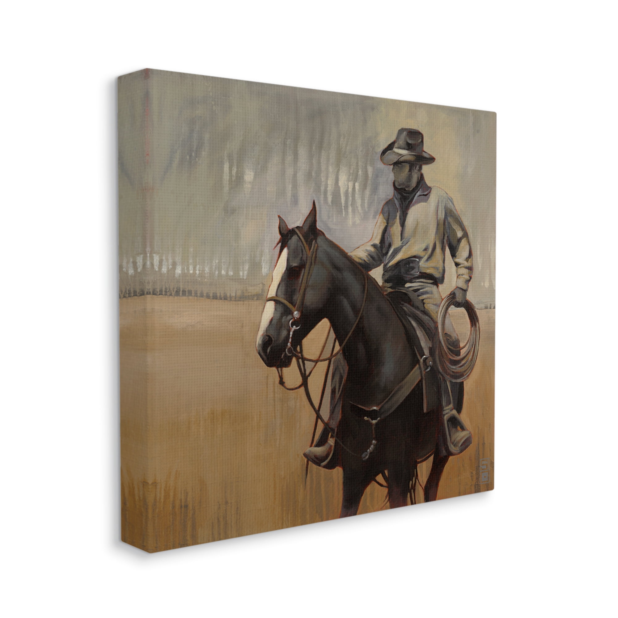 Stupell Industries Cowboy with Modern Splash Animals & Insects Painting Gallery Wrapped Canvas Print Wall Art, 17 x 17