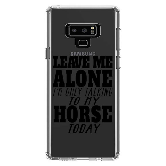 DistinctInk Clear Shockproof Hybrid Case for Samsung Galaxy Note 9 - TPU Bumper Acrylic Back Tempered Glass Screen Protector - Leave Me Alone I'm Only Talking to Horse