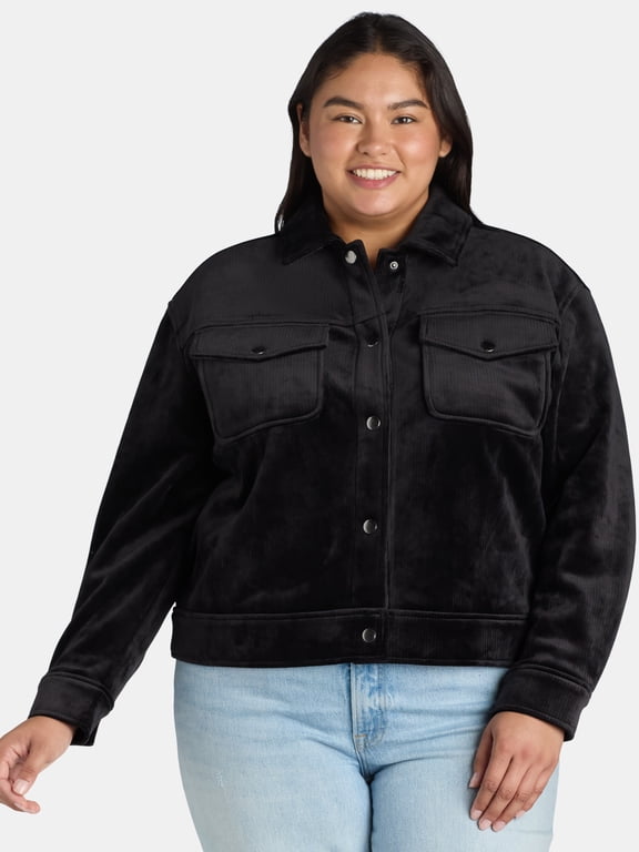 Women's Plus Size Cropped Corduroy Shacket, 0X-4X