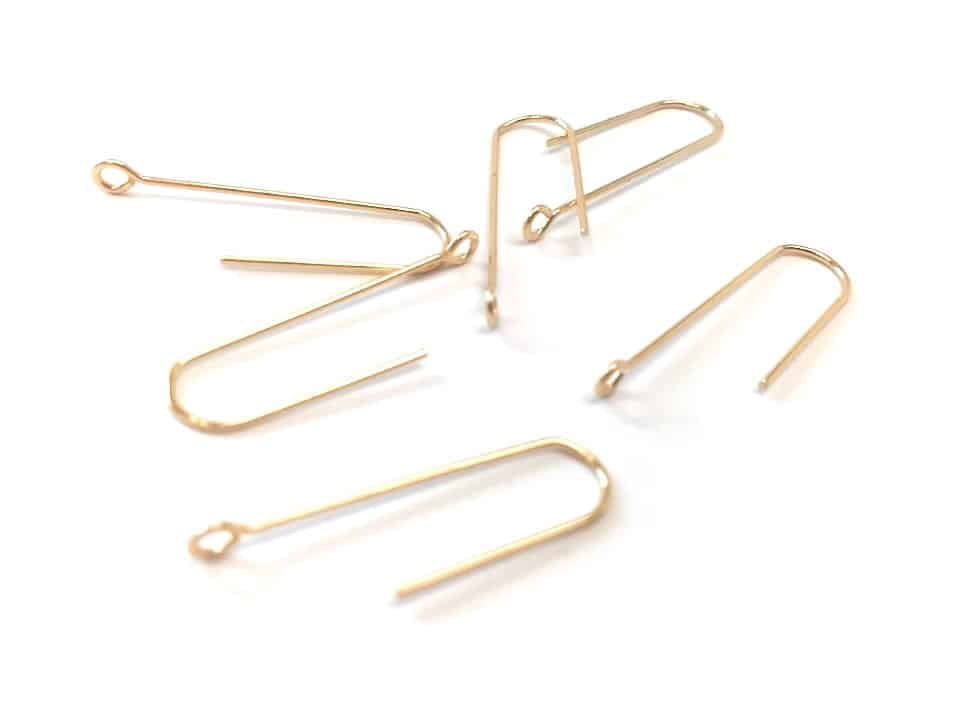 E619B - 50 pcs 304 Stainless Steel Earring Hooks - 31mm x 9mm - Hole: 1.7mm - Long Ear Wire Stick Bar - Gold - Perpendicular Loop