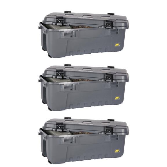 Plano 3 Pack Storage Trunk with Wheels, Lockable Sportsman Box, 108 Quart, Gray