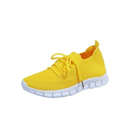 

SIMANLAN Slip On Sneakers Women Memory Foam Running Shoes Lightweight Comfortable Athletic Walking Shoes Yellow 7