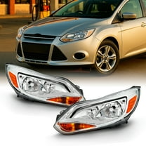 AKKON - Fits 2012-2014 Ford Focus 4Door Sedan Hatchback [Halogen Type] Chrome Trim Headlights Pair Driver Left Passenger Right