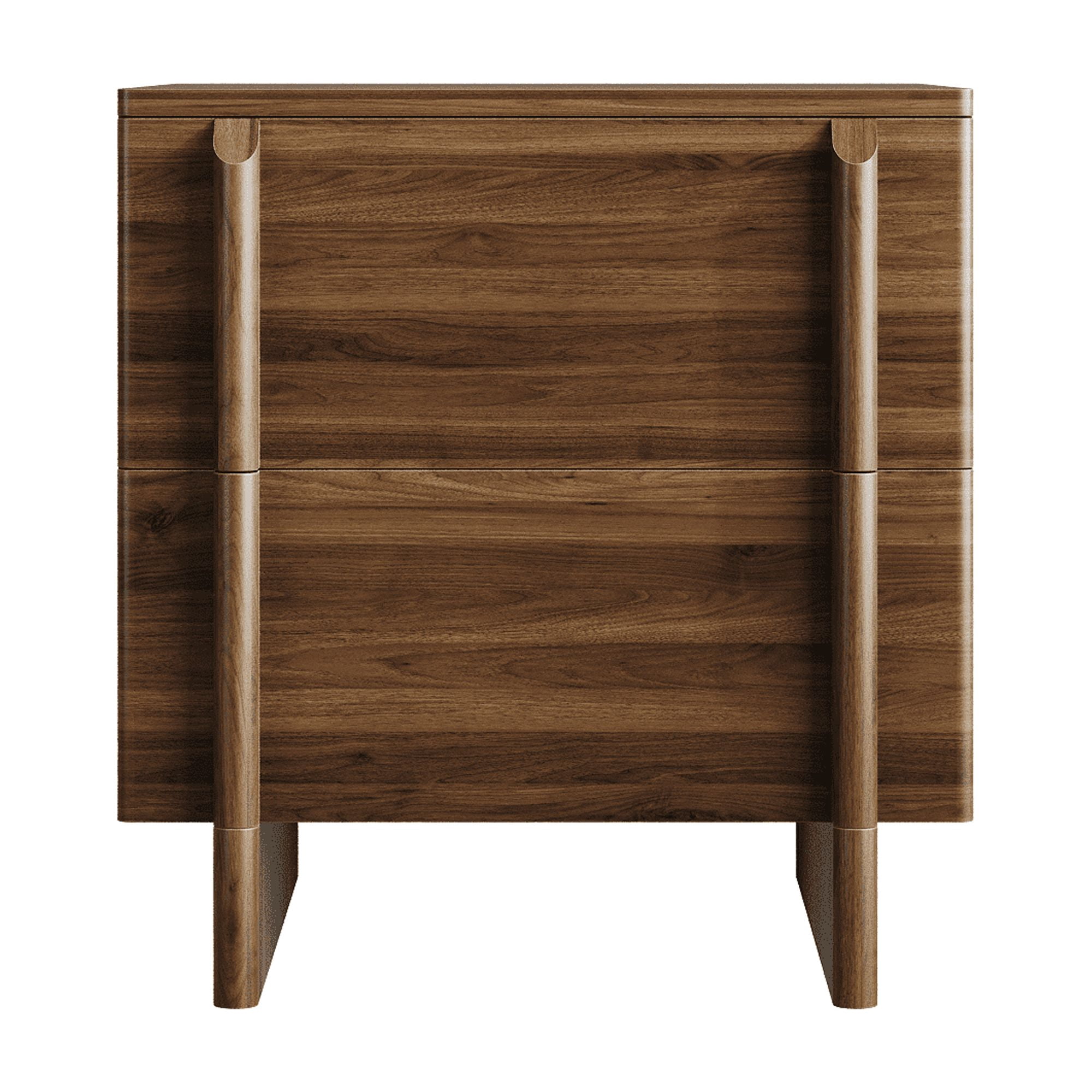 GARITIN Nightstand and Bedside Table 18 Inch, Walnut Mid Century Modern Nightstand with 2 Drawers and Wood Legs for Bedroom Living Room
