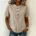 thumbnail image 2 of Thousandth Women's Summer Oversized Blouses Striped Henley Breathable Casual Shirts Trendy V-Neck Short Sleeve Tops with Buttons Loose Fit Pullover, 2 of 8