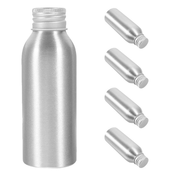 ColoMX 5 botellas de aluminio para cosméticos: frascos rellenables con cierre seguro - Contenedores de viaje portátiles de 100 ml para perfumes, aceites y cremas