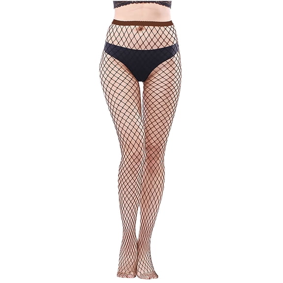 Women's Coffee Color Fishnet Tights One Size – Sheer Sexy Mesh Stockings for Party & Daily Wear