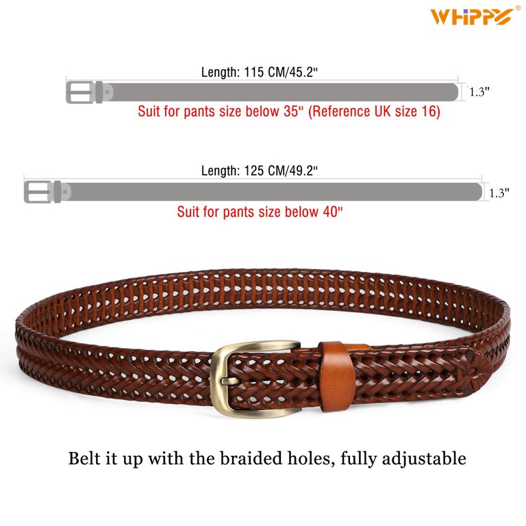 WHIPPY Men's Braided Leather Belt, Woven Casual Belt for Jeans