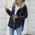 thumbnail image 2 of GigrtiJin Women's Plaid Color Block Hoodies Long Sleeve Button down Hooded Coat Fashion Casual Jackets with Pocket, 2 of 7