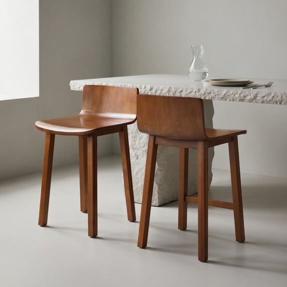 GVN Farmhouse Style Dining Chair Set of 2, Mid-Century Modern Armless Side Chairs for Kitchen, Dining Room, Cafe Seating Furniture, Brown
