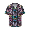 thumbnail image 2 of Lsque Happy Kitten Faces print Men's Cuban Collar Short Sleeve Shirt Summer Beachwear Casual Button Down Fashionable Vacation Leisure Shirt-Large, 2 of 7