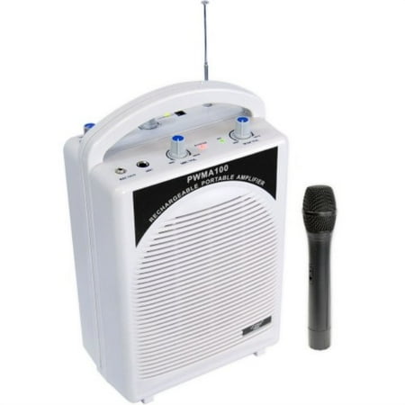 Wireless Mic For Pa PylePro Latest Portable Mini PA Speaker System - Built in Rechargeable Battery Wireless Handheld Microphone and Aux Input Jack w/ Audio Control Center for Karaoke and Crowd Control Amplifier PWMA100 ()