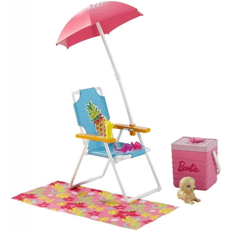 Barbie Picnic Pet Set With Beach Chair Umbrella Cooler