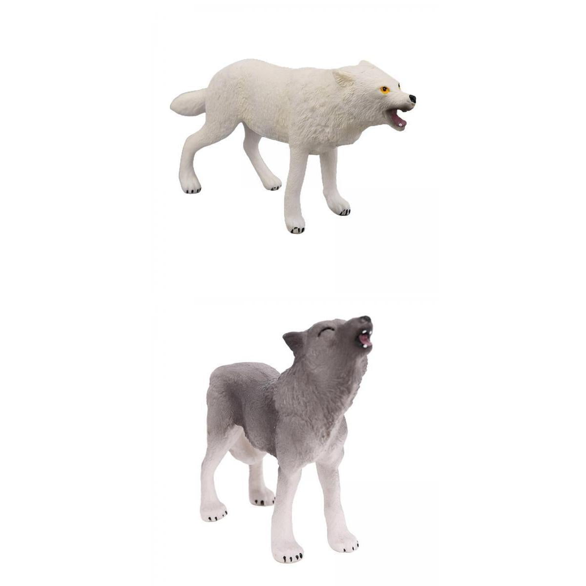 2Pcs Realistic Mini Wildlife White Wolf Model Figurine Props Ornaments