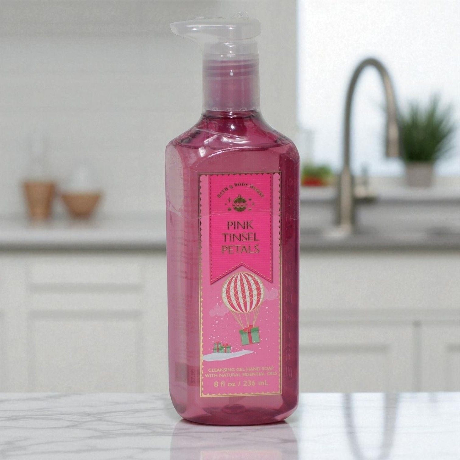 Bath and Body Works Pink Tinsel Petals Cleansing Gel Hand Soap with Natural Essential Oils (8 fl oz / 236 mL)