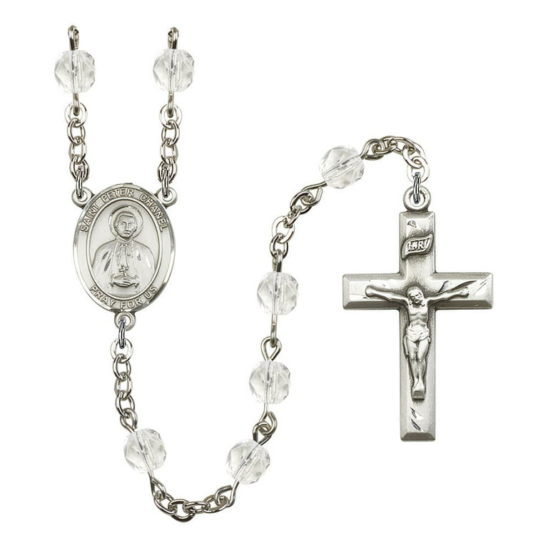 Extel St. Peter Chanel Catholic Rosary Beads for Men Women, Made in USA  Metal Type: Silver Plate, Catholic Sacramental/Devotion: St. Peter Chanel,  Color: Crystal 
