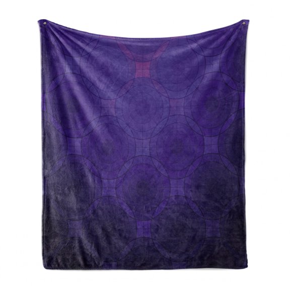 Indigo Soft Flannel Fleece Blanket, Geometric Circles Tile Like Detailed Image with Inner Details and Lines, Cozy Plush for Indoor and Outdoor Use, 50" x 70", Purple and Magenta Blue, by Ambesonne