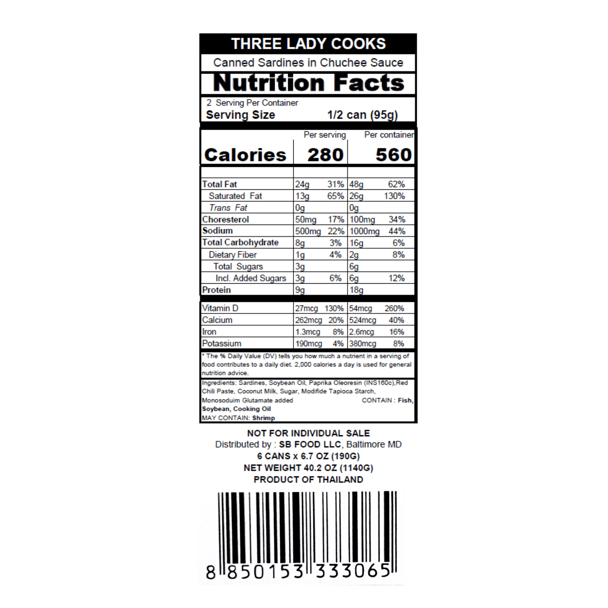 (6 pack) THREE LADY COOKS Canned Sardines in Chuchee Sauce, Thai Curry Style, 6.7 oz, Wild Caught, Ready-to-Eat Thai Canned Seafood
