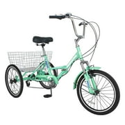 Lilypelle 24 Adult Tricycle Folding Tricycle 3 Wheel Bikes 7 Speed Trikes with Shopping Basket for Seniors Adult,Cyan
