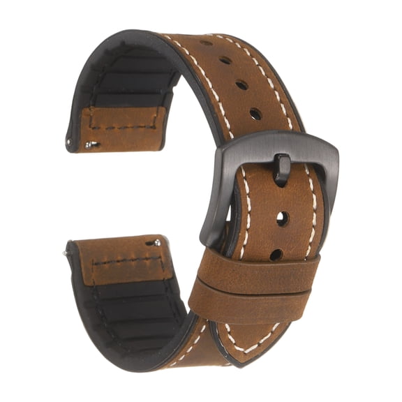 Uxcell Leather Watch Bands, 20mm Width Quick Release Watch Strap Silicone Cowhide Replacement Wrist Band Black Buckle for Men Women, Dark Brown