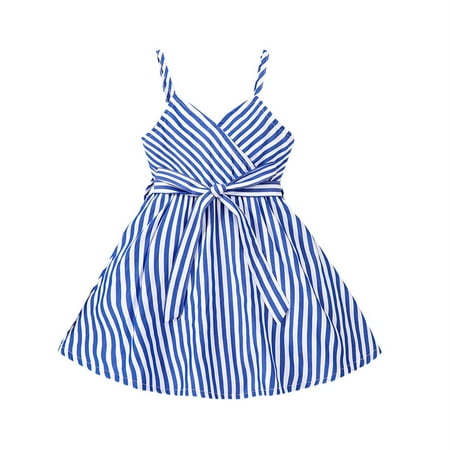 

Qiangong Girls Dresses Girls Dress Summer Sleeveless V Neck Stripe Printed Toddler Suspenders Dress Girls Dresses Clearance Blue 6 Years