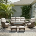 thumbnail image 3 of POCASSY 7 Pieces Patio Furniture Set with 6-inch Thick Cushion, Brown Wicker High Back Outdoor Couch and Swivel Glider Patio Chairs, Sectional Patio Set Ideal for Front Porch Backyard , Beige Cushion, 3 of 14