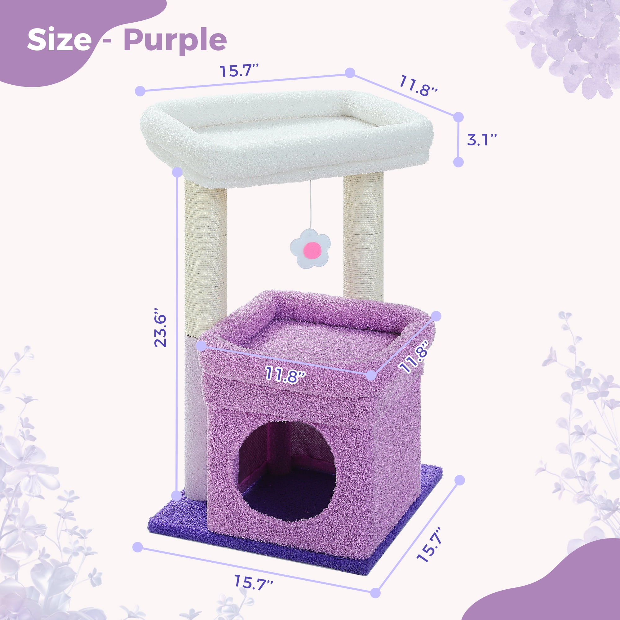 PAWZ Road Cat Tree Condo 27" Cat Tower with Large Top Perch and Scratching Posts for Kittens and Medium Cats, Purple