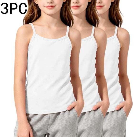 ITSAME 3-Pack Girls Camisoles Breathable Knit Cotton Tank Tops Kids Loose Casual Undershirts White Size 5-6