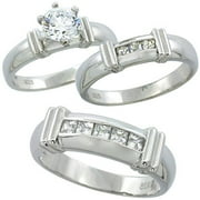 sterling silver cubic zirconia trio engagement wedding ring set for him and her 65 mm channel - Wedding Ring Trios sterling silver cubic zirconia trio engagement wedding ring set for him and her 65 mm channel - Wedding Ring Trios