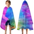 thumbnail image 3 of Colorful Tie Dye Pattern Hooded Bath Towel，50"x30" for Ages 3 To 12 Kids, Quick Dry Lightweight Soft Microfiber Hood Beach Towel Cover Up for Kids, 3 of 7