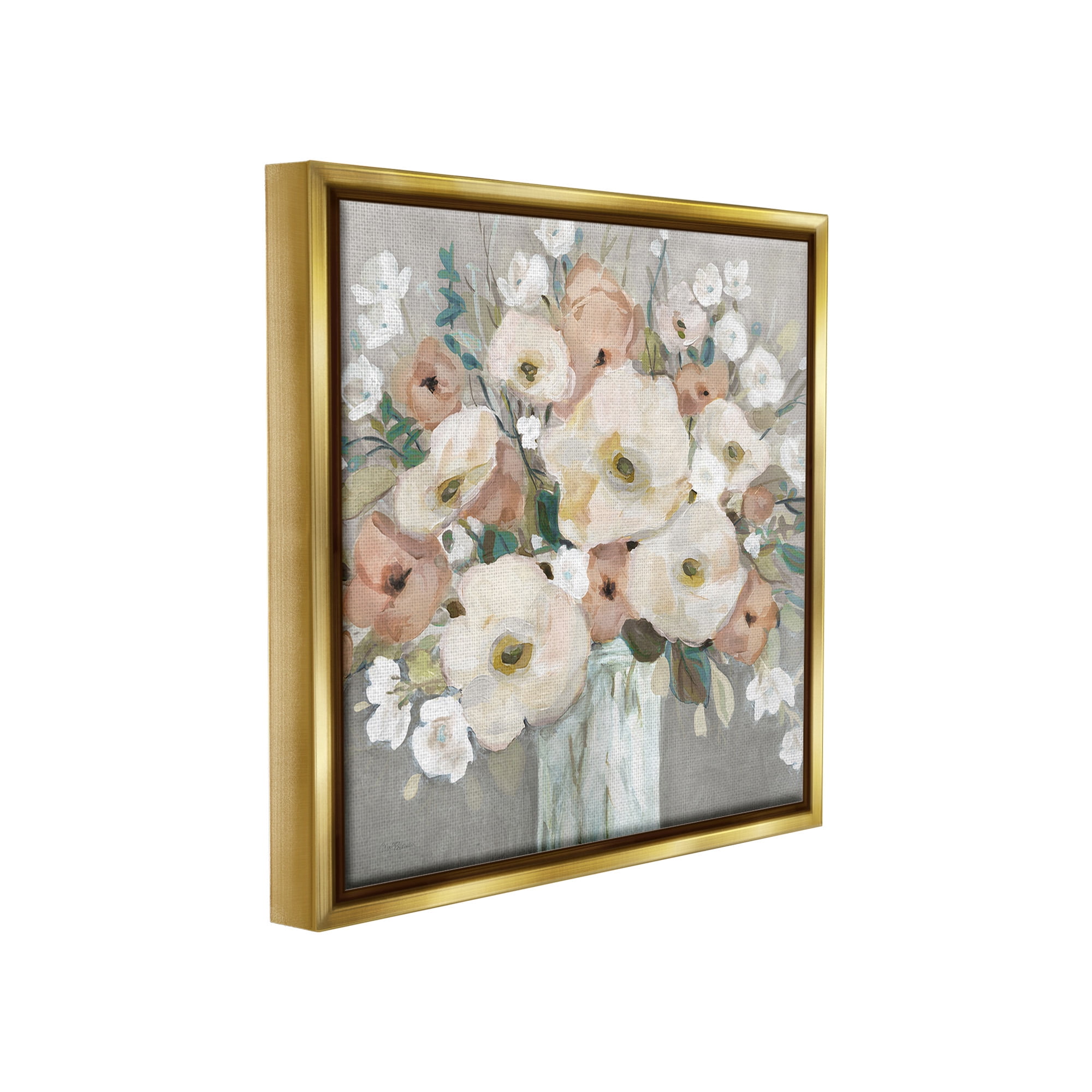 Stupell Industries Mixed Spring Bouquet Botanical & Floral Painting Gold Floater Framed Canvas Art Print Wall Art, 18 x 18