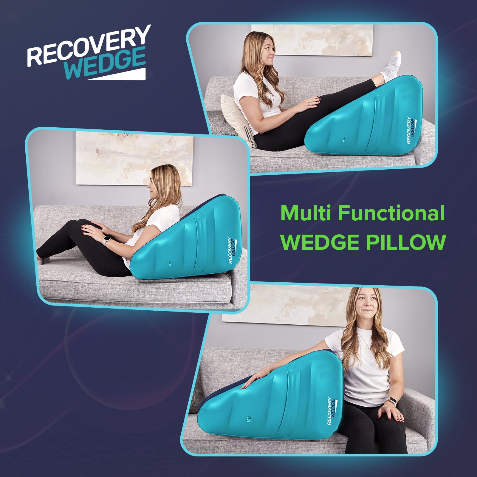 Leg Elevation Pillow by Recovery Wedge, Inflatable Wedge Pillow for Sleeping and Post-Surgical Recovery, Improve Circulation and Reduce Swelling, Speed Injury Recovery. (Large Triangle)